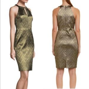 TRINA TURK Mackie Gold Jacquard MIDI Dress NWT